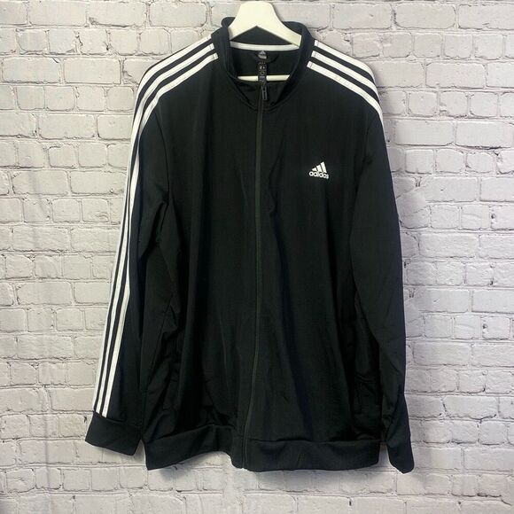 Adidas Classic Black White Stripe Full Zip Warm Up Jacket Size 2 XL    294 - Picture 1 of 7